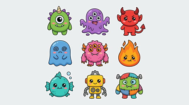 Cute kawaii monsters and creatures collection