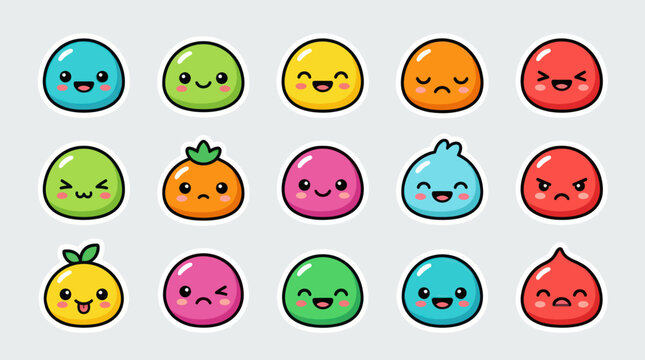 Cute kawaii emotion faces collection