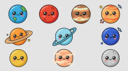 Cute cartoon planets solar system elements © Indahyulia