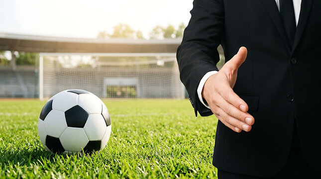 A handshake symbolizing a significant career or business decision, presenting new life choices in the competitive world of sports management