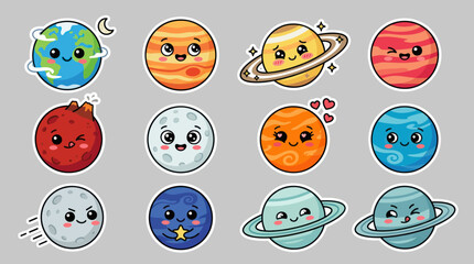 Cute kawaii planets solar system icons © Miko