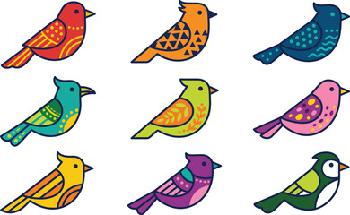 Obraz premium Set of colorful stylized birds with decorative patterns