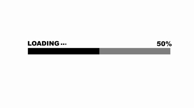 Animated minimal icon overlay of loading progress bar filling from 0 to 100 percent on white background. Symbol of download, update, buffering or digital loading screen. Concept: loading .