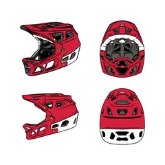Fototapeta premium Full face bicycle helmets vector illustration set