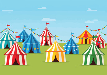 Fototapeta premium Colorful circus tents on green grass