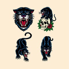 Traditional old school black panther tattoo vector set © Anntoz