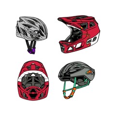 Fototapeta premium bicycle helmets vector illustration set