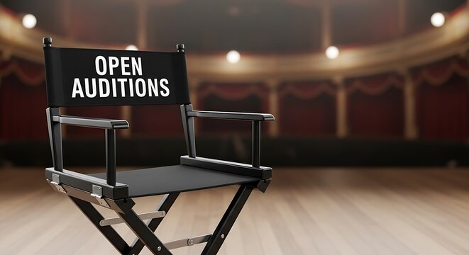 Director Chair with Open Auditions Sign in Theater.