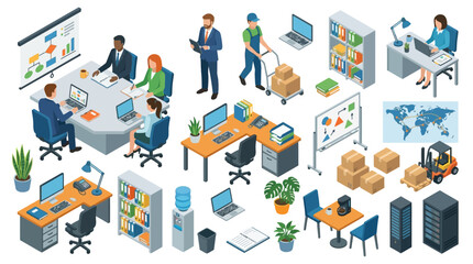 Naklejka premium Modern office workspace with teamwork, technology integration, and diverse professionals in a dynamic professional environment