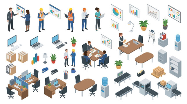 Modern office workspace with team collaboration, digital screens, and ergonomic furniture setup for creative work environment