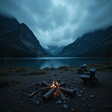 lake and mountains