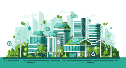 Fototapeta premium Sustainable Urban Cityscape with Green Energy and Eco-Friendly Buildings