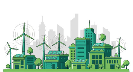Obraz premium Sustainable City with Renewable Energy Sources and Green Buildings