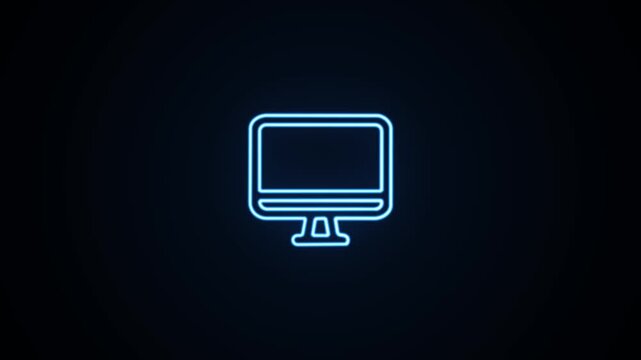 Blue neon computer monitor icon