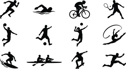 Obraz premium Set of Silhouette Illustrations Featuring Professional Athletes Engaged in Various Olympic Sports Activities