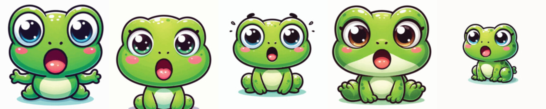 Vector of a cute cartoon frog character with wide eyes and open mouth and shocked