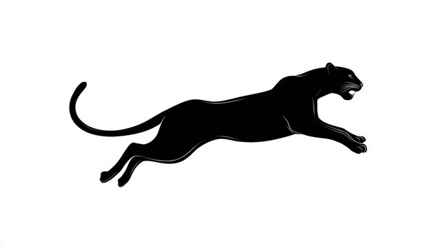 Bold athletic leopard silhouette captured in a side-view leap on white