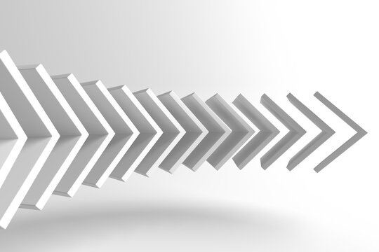Abstract white chevron arrow pattern perspective background for modern banner and directional design .3d render