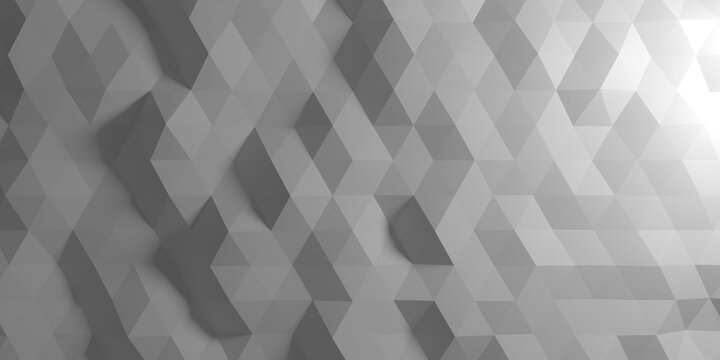 Monochrome low poly triangular mosaic pattern with subtle relief for abstract background and texture design.3d render