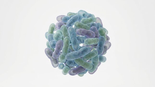 Gut bacteria cluster, medical microbiota visualization, isolated on white background 