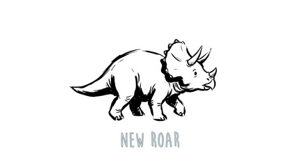 Triceratops dinosaur illustration. New roar graphic. Vintage shirt design. © panji