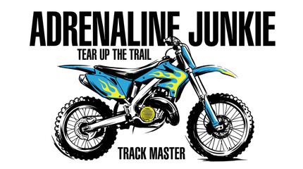 Motocross racing design. Adrenaline junkie dirt bike. Track master vector graphic. © panji