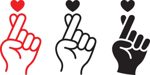 Fototapeta premium Charming collection of Korean finger heart gestures with a red or black heart symbolizing love and affection