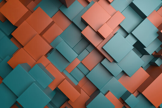 Stacked teal and orange cubic composition for abstract background and graphic design poster .3d render