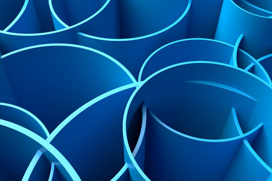 Abstract blue overlapping cylindrical tubes background for modern design poster wallpaper and geometric composition .3d render