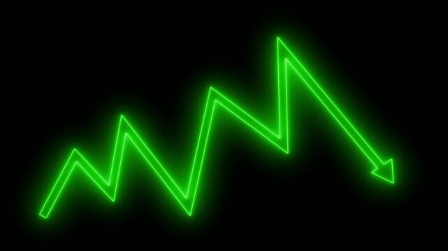Glowing neon zigzag arrow background rising then dipping animation