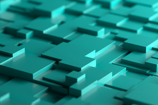 Teal geometric 3d block pattern abstract background for technology wallpaper and modern design projects .3d render