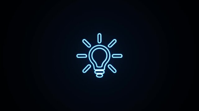 Blue neon light bulb icon
