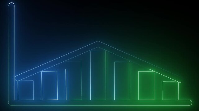 Futuristic neon business growth and decline graph animation, glowing upward and downward trend lines moving dynamically across a digital financial chart,