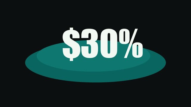 Futuristic dollar countdown timer animation, glowing dollar symbol integrated with a circular countdown display, numbers decreasing smoothly from 0 to 30,