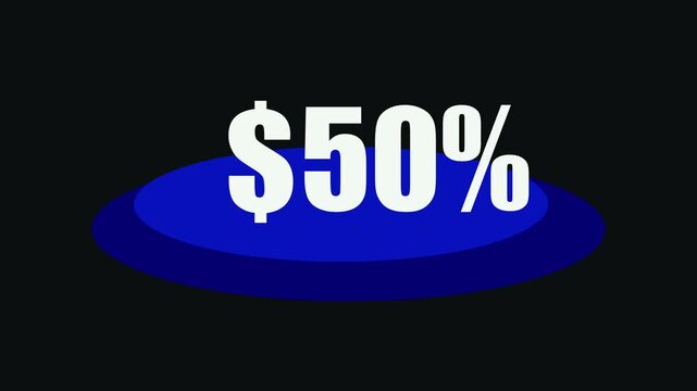 Futuristic dollar countdown timer animation, glowing dollar symbol integrated with a circular countdown display, numbers decreasing smoothly from 0 to 50