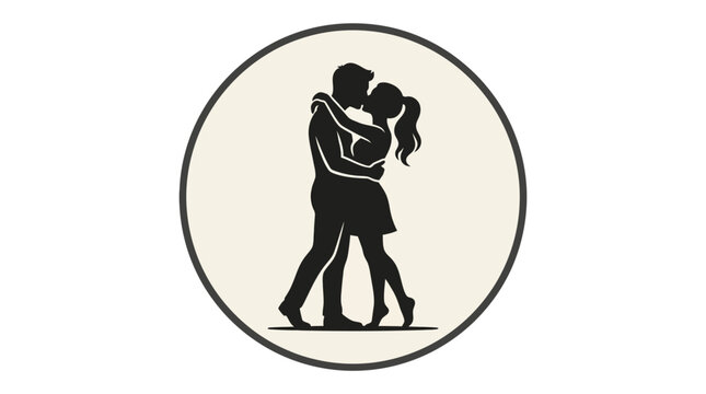Silhouette of a couple embracing and dancing together.