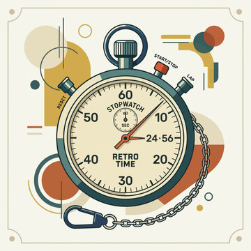 A vintage style mechanical stopwatch on a decorative abstract background