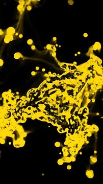 High Contrast Black and Yellow Posterized Fluid Motion with Floating Dots and Organic Shapes