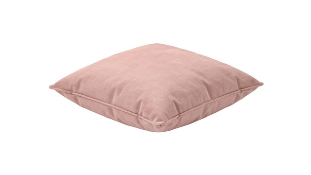 Soft square dusty pink velvet decorative throw pillow featuring elegant fabric texture and plush comfortable padding presented in a high resolution isolated view on transparent background