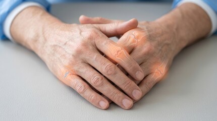 Fototapeta premium Close-up of elderly hands showing inflamed joints with highlighted bone structure