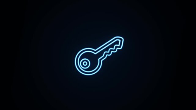 Blue neon key icon outline