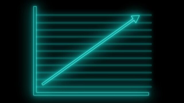 Glowing neon-style graph axes with horizontal grid lines and an upward diagonal arrow pointing right animation