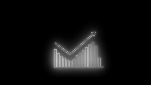 Glowing neon declining bar chart icon animation