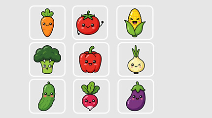 Fototapeta premium Cute kawaii vegetables set