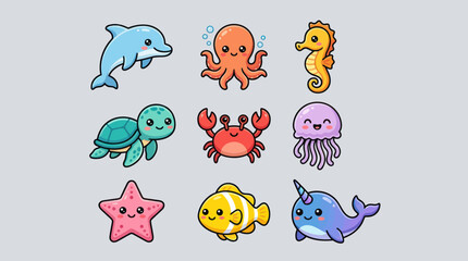 Cute ocean animal illustrations © PajeroFortuna