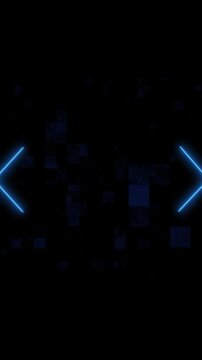 Blue neon angle brackets on dark background. Blue neon brackets symbol for computer coding and tech. Digital blue neon brackets animation for web.