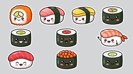 Cute kawaii sushi characters set © Mocil
