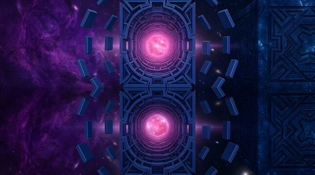 Abstract Digital Technology Background with Binary Code, Futuristic Blue Light Patterns, Fractal Motion Energy and Network Data Design Concept