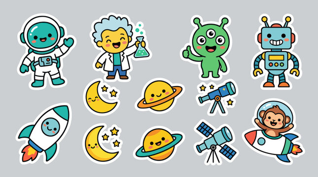 Cute space characters and objects collection