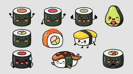 Cute sushi and avocado characters © Verilux